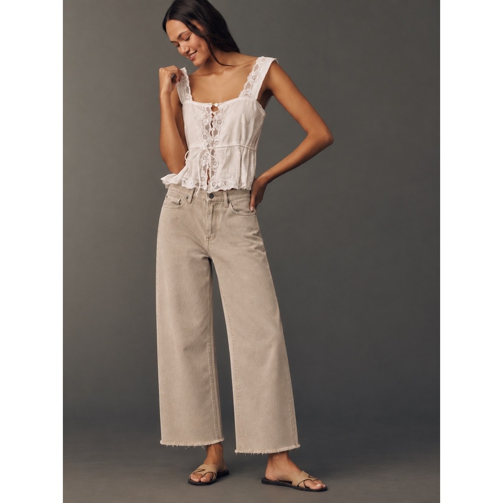 HIDDEN Jeans Tan High Rise Wide Leg Raw Hem Frayed Denim Pants Size 29 Neutral